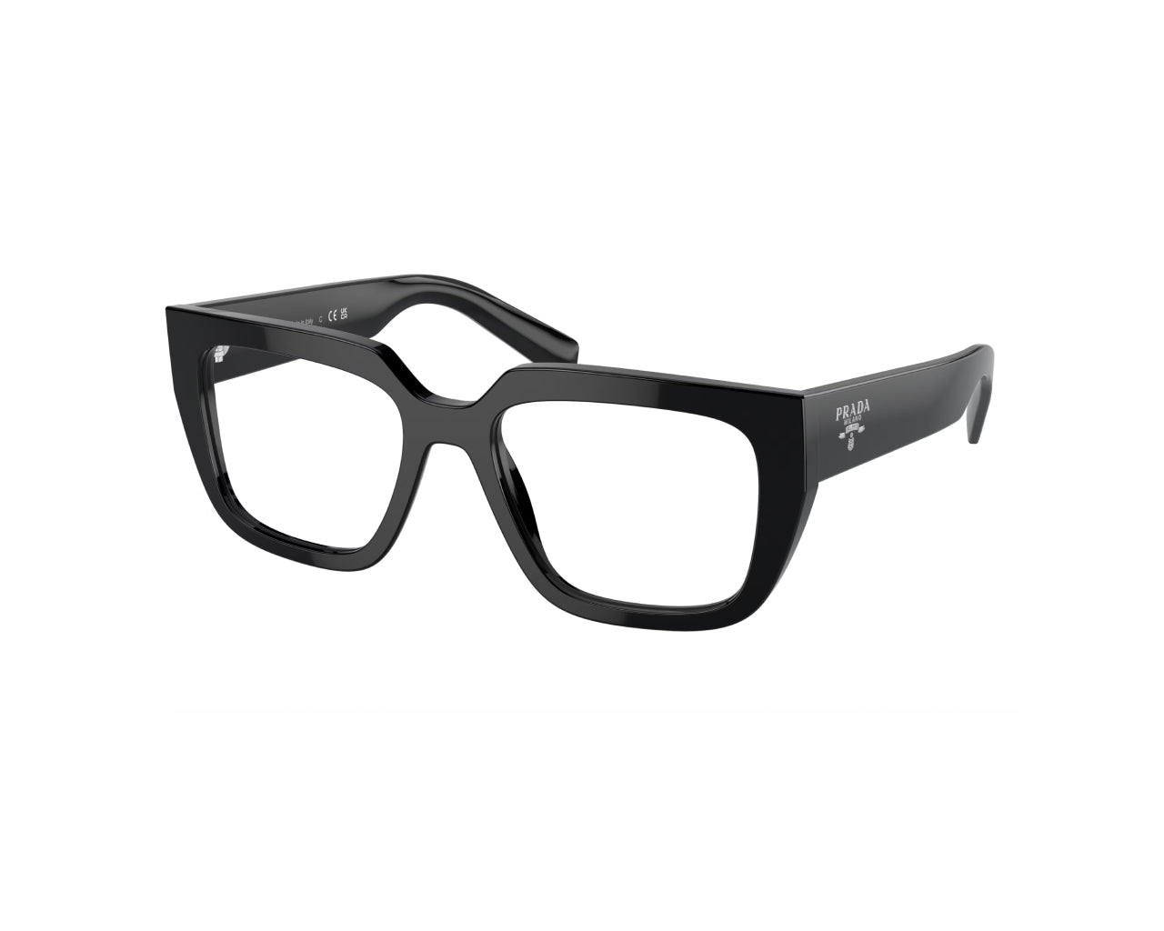 Prada: 0PR A03V 16K1O1 Black/Clear demo lens