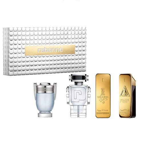 Paco Rabanne: One Million 5ML EDT + One Million 5ML Parfum + Invictus 5ML EDT + Phantom 5ML EDT EDP Set Caballero 10ML