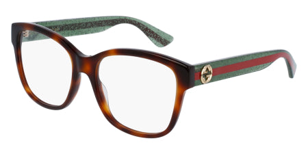Gucci: GG0038ON 002 HAVANA/GREEN/Clear demo lens