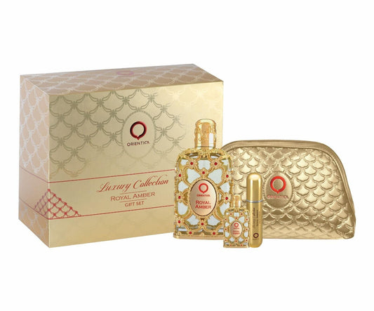 Orientica Royal Amber 80ML + Miniatura 7.5ML + Atomizador Rellenable + Bolsa EDP Set Unisex  80ML