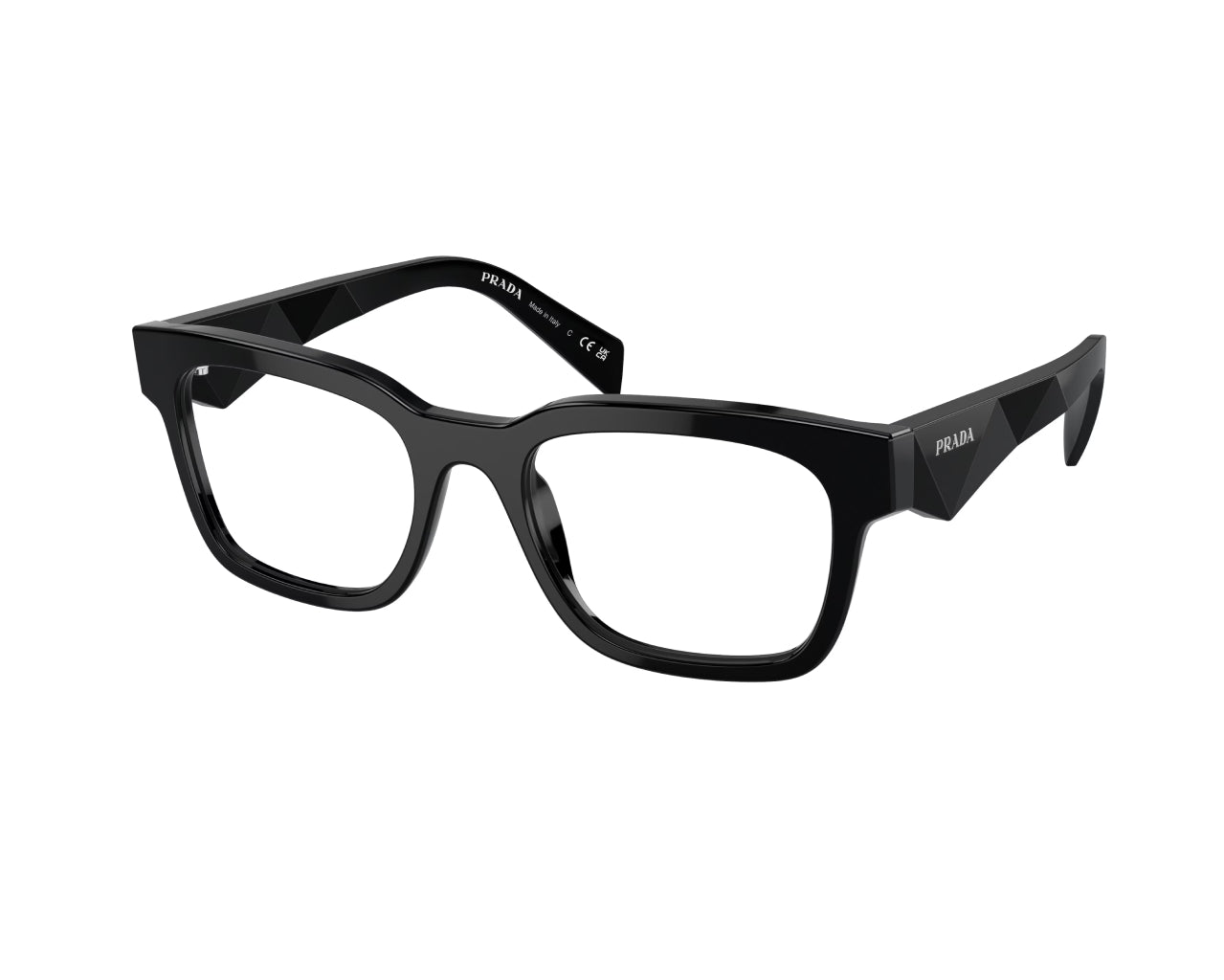 Prada: 0PR A10V 16K1O1 Black/Clear demo lens