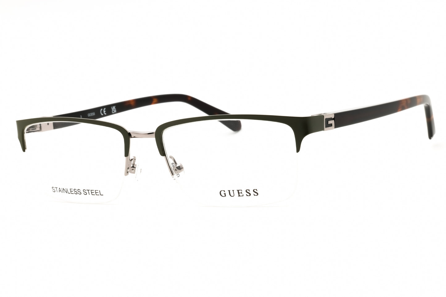Guess: GU50191 097 Matte Dark Green Dark Havana / clear demo lens