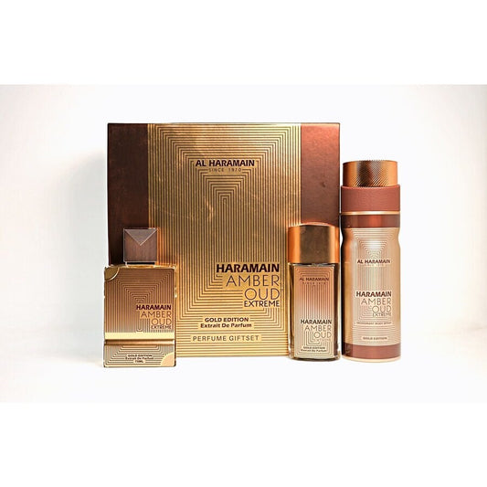 Al Haramain: Al Haramain Amber Oud Gold Extreme + Miniatura + Desodorante EDP Set Unisex